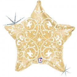 Foliový balónek zlatá hvězda s ornamenty