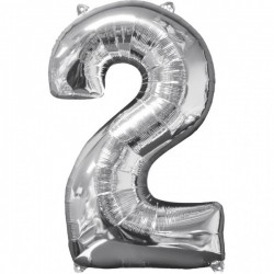 Balónek fóliový narozeniny číslo 2 stříbrný 102cmBalónek číslo 2