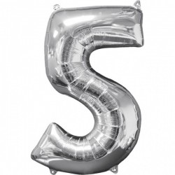 Balónek fóliový narozeniny číslo 5 stříbrný 102 cmBalónek číslo 5