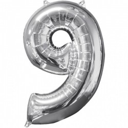Balónek fóliový narozeniny číslo 9 stříbrný 102 cmBalónek číslo 9