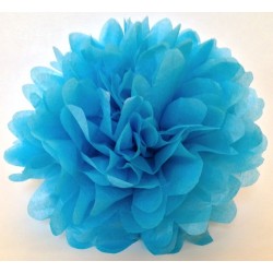 POM POM modrá  20cm - Květina z hedvábného papíruKvětina z hedvábného papíru POM POM modrá  20cm